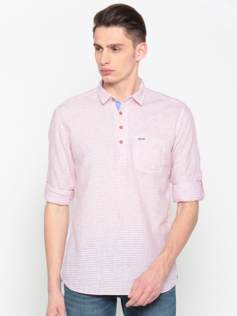 

British Club Men White & Pink Slim Fit Straight Kurta