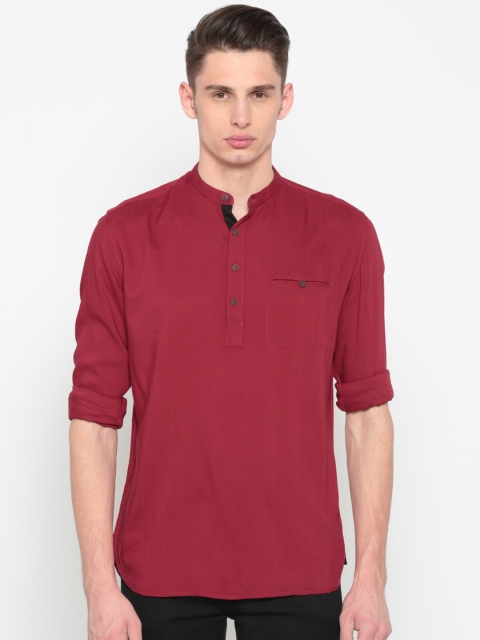 

British Club Men Red Solid Slim Fit Straight Short Kurta