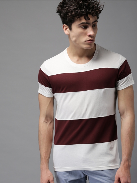 

Moda Rapido Men White Striped Round Neck T-shirt