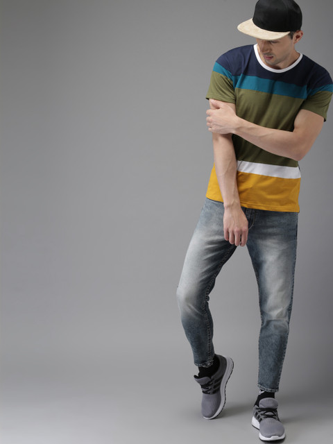 

Moda Rapido Men Olive Green Colourblocked T-shirt