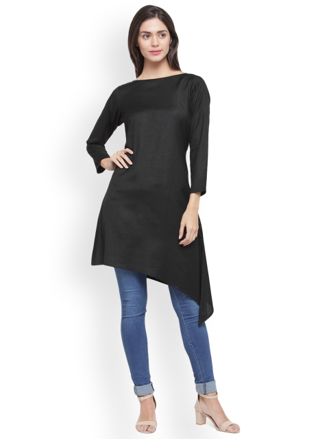 

Jompers Women Mustard Yellow Solid A-Line Kurti, Black