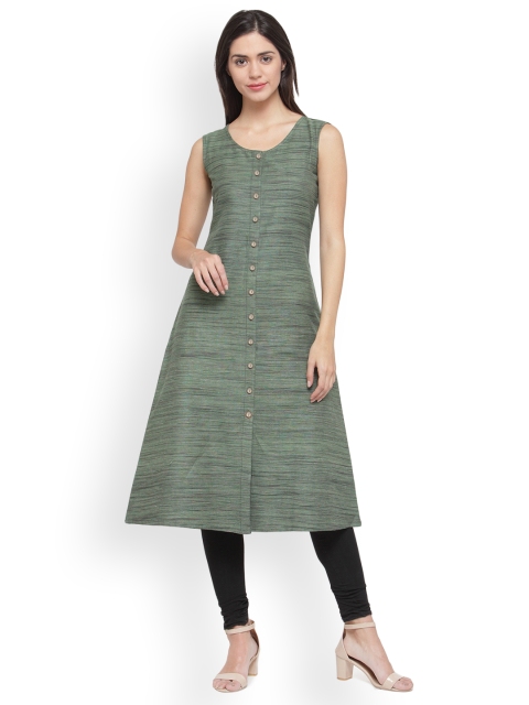 

Jompers Women Green Woven Design A-Line Kurta