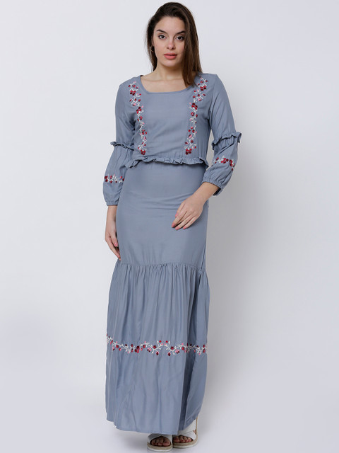 

Tokyo Talkies Women Grey Solid Maxi Dress