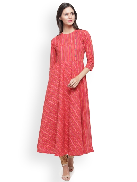 

Jompers Women Red & Brown Striped A-Line Kurta