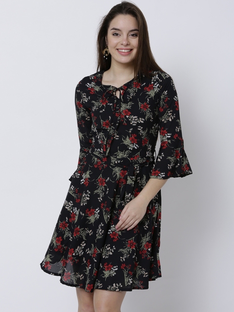

Tokyo Talkies Women Black Printed Fit and Flare Dress