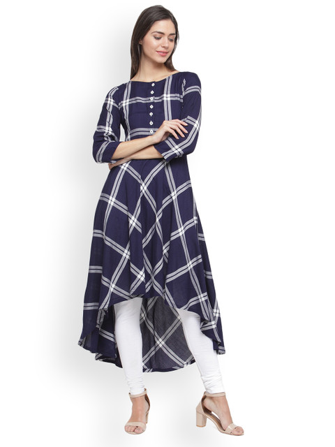 

Jompers Women Blue Checked A-Line Kurta