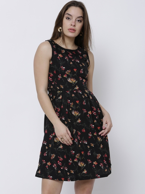 

Tokyo Talkies Women Black Printed Fit and Flare Dress