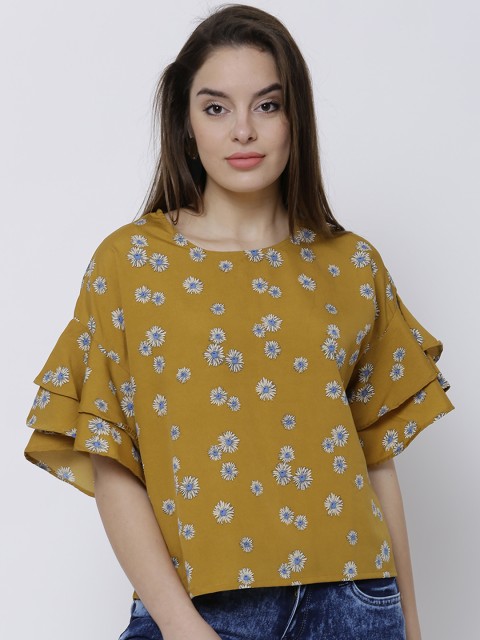 

Tokyo Talkies Women Mustard Printed Boxy Top