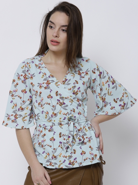 

Tokyo Talkies Women Blue Printed Wrap Top
