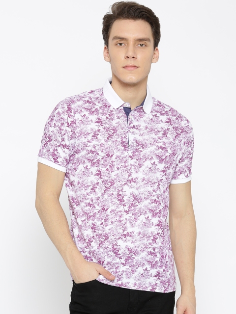 

Blackberrys Men White & Purple Floral Print Polo Collar T-shirt