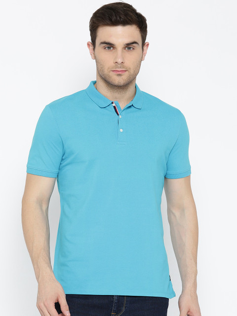 

Blackberrys Men Turquoise Blue Solid Polo Collar T-shirt