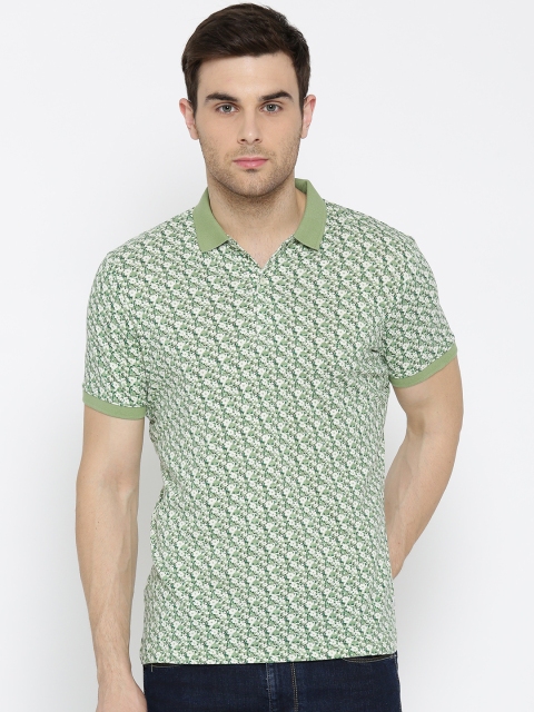

Blackberrys Men Green & Of-White Printed Polo Collar T-shirt