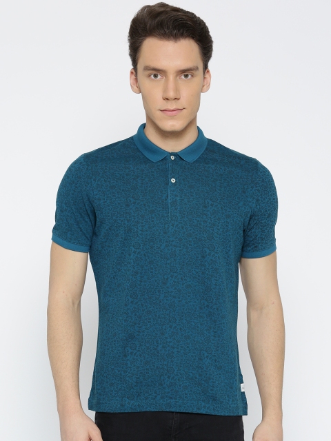 

Blackberrys Men Teal Blue Printed Polo Collar T-shirt
