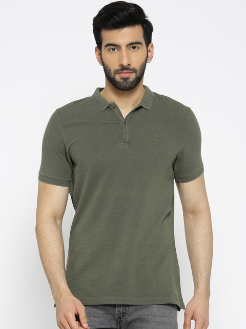 

Blackberrys Men Olive Green Solid Polo Collar T-shirt