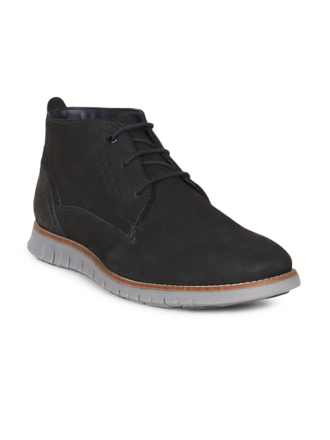 

V Dot Men Black Solid Suede Mid-Top Derbys