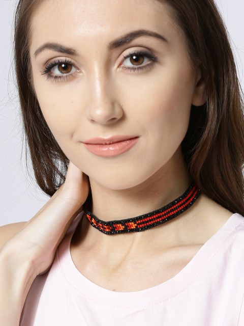 

Blueberry Black & Red Beaded Choker Necklace