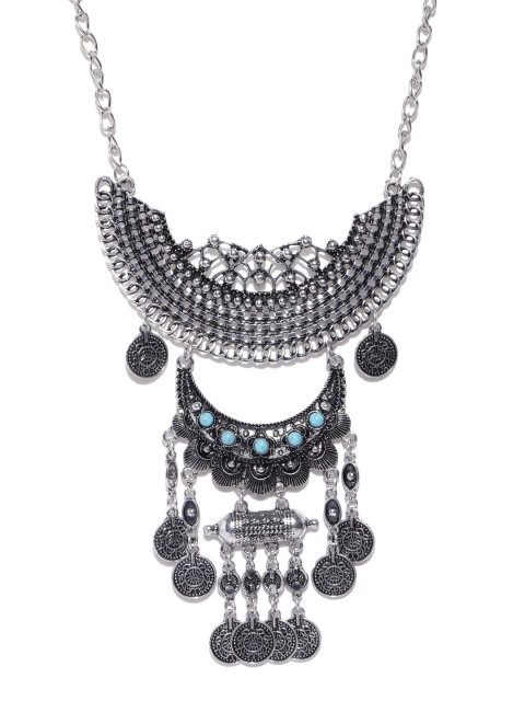 

Blueberry Oxidised Silver-Toned Beaded Tribal Necklace