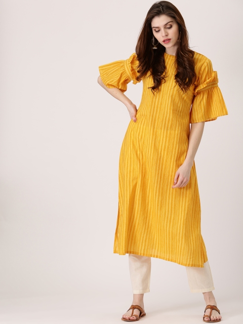 

Libas Women Yellow Striped A-Line Kurta