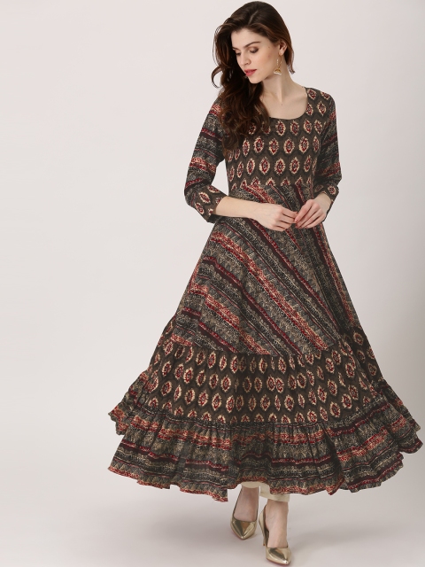 

Libas Women Brown & Beige Printed Tiered Anarkali Kurta