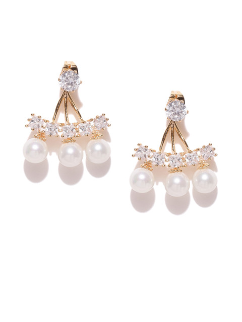 

Spargz White Gold-Plated Stone-Studded Contemporary Jacket Earrings