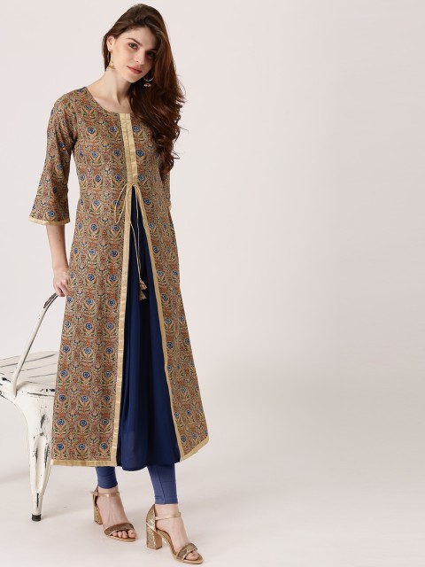 

Libas Women Grey & Brown Printed Layered A-Line Kurta
