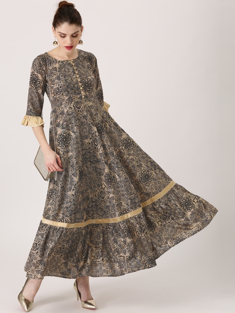 

Libas Women Beige & Black Printed Anarkali Kurta