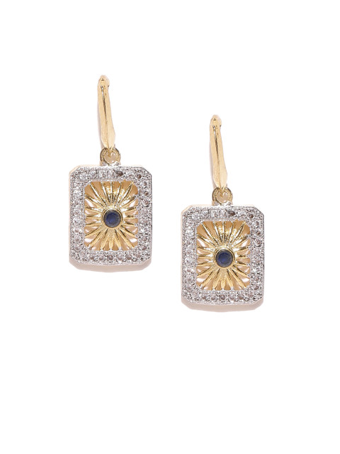 

Spargz Silver-Toned & Navy Gold-Plated Square CZ Stone-Studded Drop Earrings