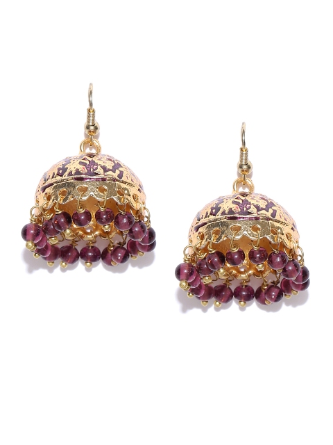 

Spargz Purple Gold-Plated Beaded Textured Enamelled Jhumkas