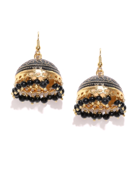 

Spargz Black Gold-Plated Beaded Textured Enamelled Jhumkas