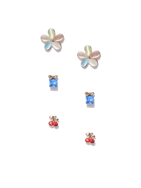 

Spargz Set of 3 Gold-Plated Floral Stone Studs, Multi