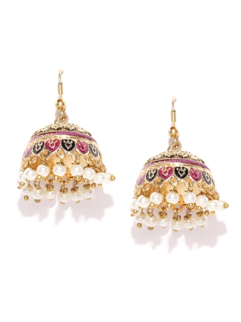 

Spargz Pink & Off-White Gold-Plated Meenakari Dome-Shaped Jhumkas