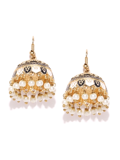 

Spargz Off-White & Black Gold-Plated Meenakari Dome-Shaped Jhumkas