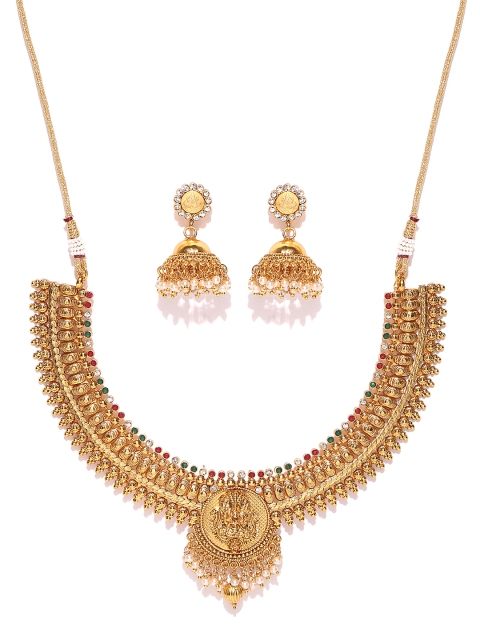 

Spargz Gold-Plated Goddess Laxmi-Textured Jewellery Set