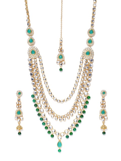 

Spargz Green Gold-Plated Kundan Studded Jewellery Set