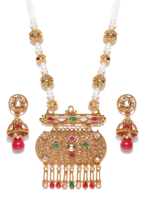 

Spargz Off-White Gold-Plated Kundan-Studded Textured Jewellery Set