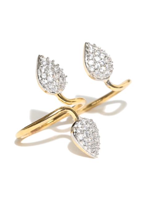 

Spargz Gold-Toned Cubic Zirconia Stone-Studded Two Finger Ring