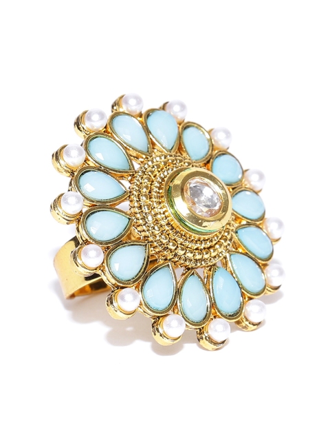 

Spargz Blue Gold-Plated Beaded Stone-Studded Adjustable Ring