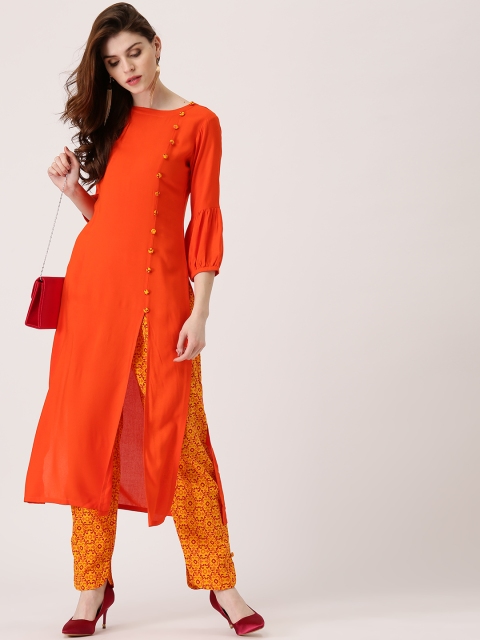 

Libas Women Orange & Yellow Solid Kurta with Trousers