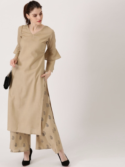 

Libas Women Beige & Black Solid Kurta with Palazzos
