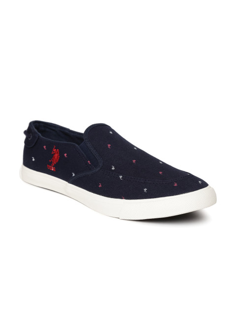 

U.S. Polo Assn. Men Navy Printed Slip-On Sneakers, Navy blue