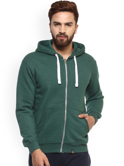 

GRIFFEL Men Green Solid Hooded Sweatshirt