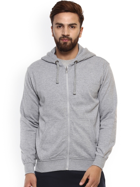 

GRIFFEL Men Grey Solid Hooded Sweatshirt