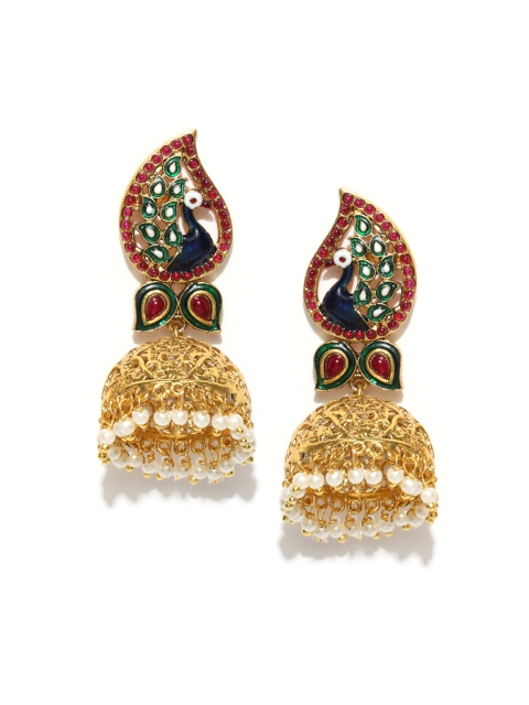 

Jewels Galaxy Pink & Green Gold-Plated Handcrafted Jhumkas