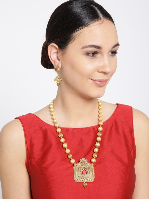 

Jewels Galaxy Gold-Toned Stone-Studded Beaded Jewellery Set