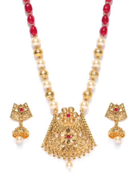 

Jewels Galaxy Gold-Toned Stone-Studded Beaded Jewellery Set