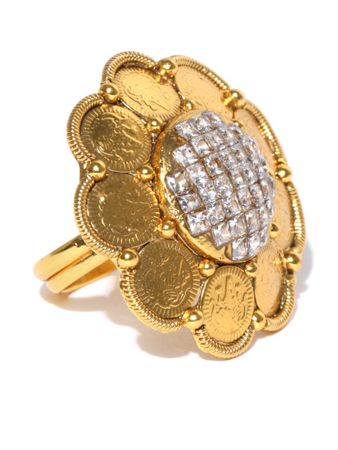 

Jewels Galaxy Gold-Toned Stone-Studded Textured Ring