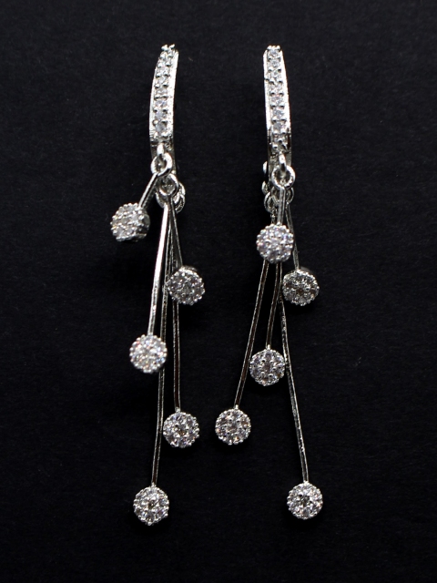 

Amavi Destination Wedding Silver-Toned CZ Stone-Embellished Drop Earrings