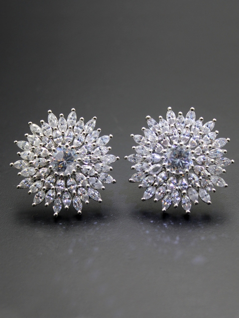 

Amavi Destination Wedding Silver-Toned CZ Stone-Embellished Stud Earrings