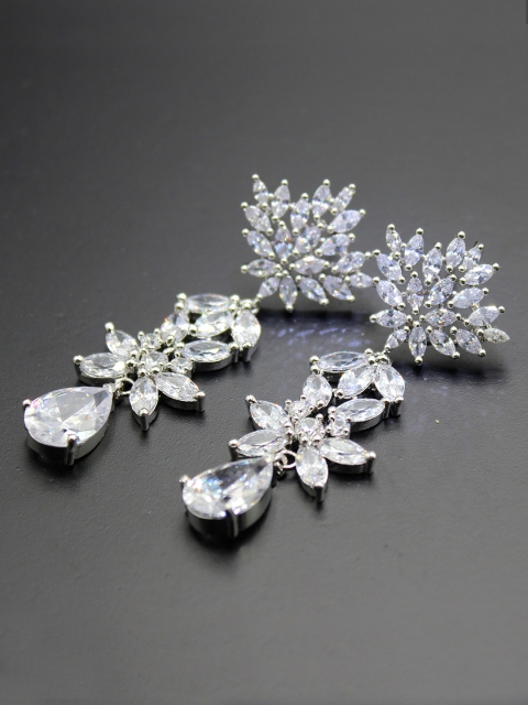 

Amavi Destination Wedding Silver-Toned CZ Stone-Embellished Drop Earrings