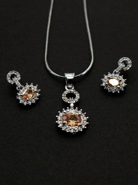 

Amavi Gold-Plated Silver-Toned & White CZ Stone-Studded Jewellery Set